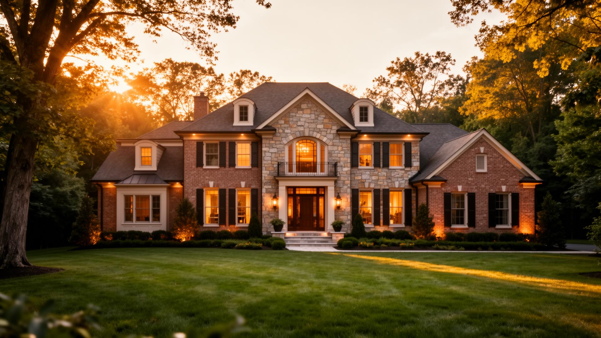 Luxury Maryland home at golden hour